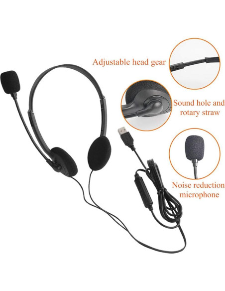 Auriculares USB CALIDAKA con Micrófono, Livianos y Ajustables Auriculares USB CALIDAKA con Micrófono, Livianos y Ajustables
