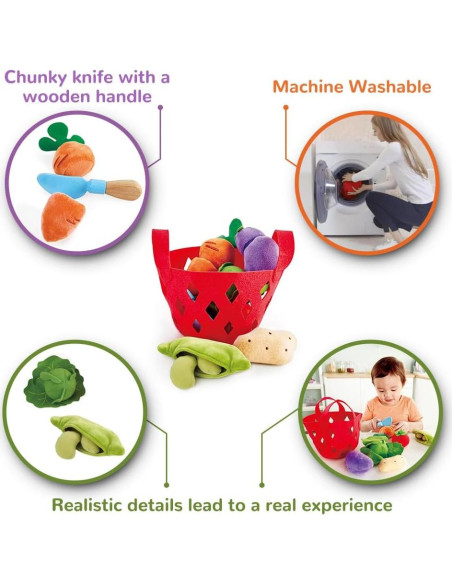 Cesta de Verduras de Juguete Hape | Juego de Alimentos Suave 6 Piezas