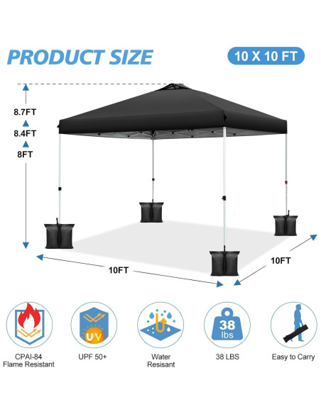 Carpa Plegable WEIZE 3.05x3.05m Ajustable Impermeable Negra