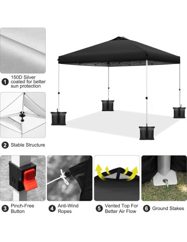 Carpa Plegable WEIZE 3.05x3.05m Ajustable Impermeable Negra