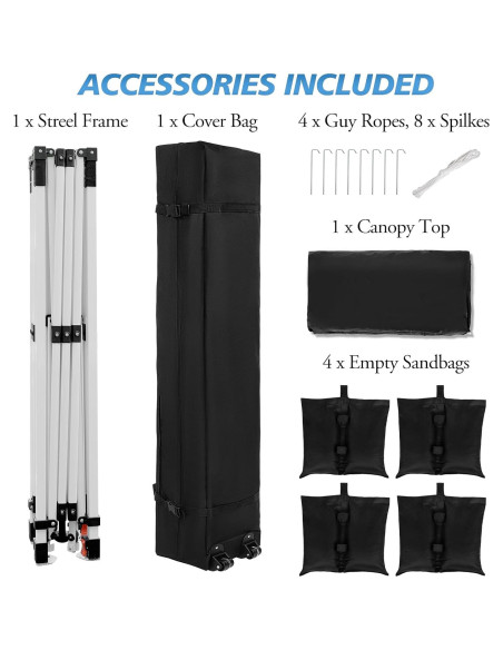 Carpa Plegable WEIZE 3.05x3.05m Ajustable Impermeable Negra