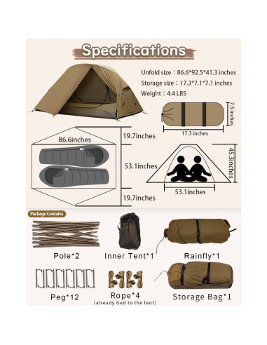 Tienda de Camping MC TOMOUNT Ultraligera 2 Personas Impermeable