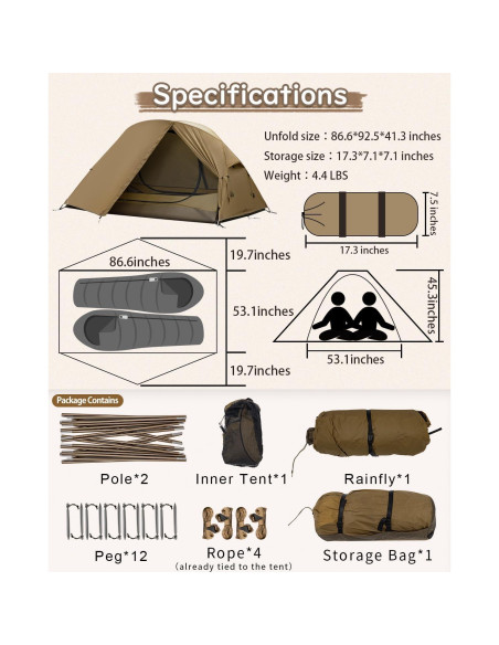 Tienda de Camping MC TOMOUNT Ultraligera 2 Personas Impermeable