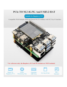 Adaptador PCIe a M.2 4G/5G y USB 3.2 HAT+ UeeKKoo para Raspberry Pi 5 2