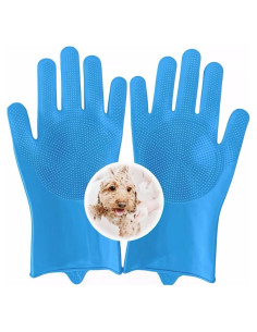 Guantes de Aseo para Mascotas PawBliss, Azul, 5 Dedos, Silicona