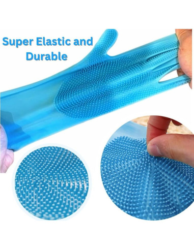 Guantes de Aseo para Mascotas PawBliss, Azul, 5 Dedos, Silicona