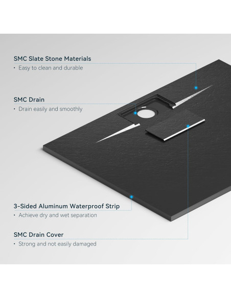 Base de Ducha FerdY 120x90 cm Antideslizante SMC Negra