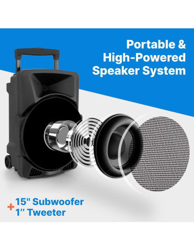Altavoz PA portátil Pyle 1200W Bluetooth con USB y FM