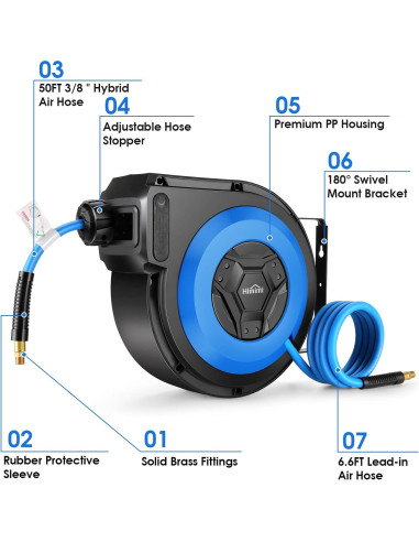 Carrete de Manguera de Aire Retráctil Himimi 15.24M 300PSI