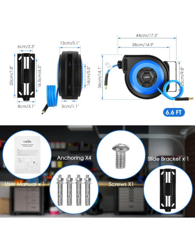 Carrete de Manguera de Aire Retráctil Himimi 15.24M 300PSI