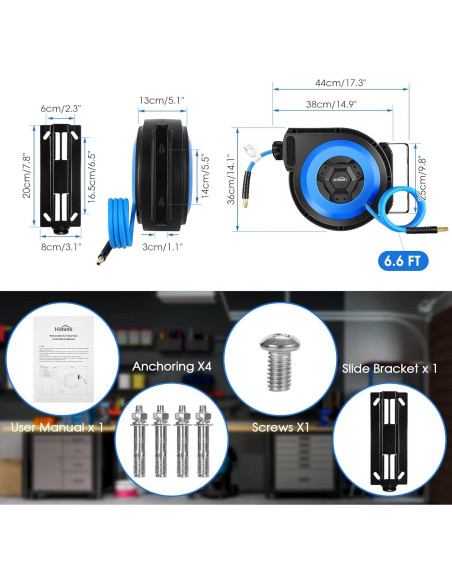 Carrete de Manguera de Aire Retráctil Himimi 15.24M 300PSI