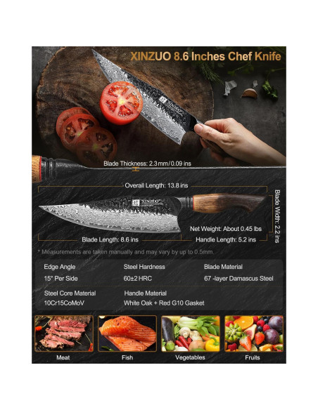 Cuchillo de Chef XINZUO 21.8 cm Acero Damasco 67 Capas