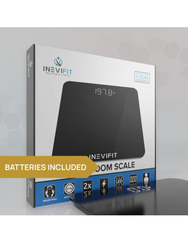 Báscula de baño digital INEVIFIT, 181.44 kg, vidrio templado