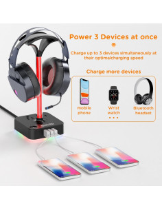 Soporte para Auriculares RGB ALACOO con Cargador USB y 8 Modos de Luz 2