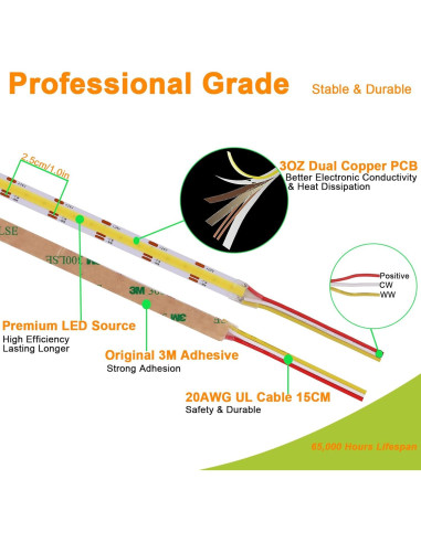 Tira LED COB CCT JOYLIT 5m 640 LEDs 90W Regulable 2700K-6000K