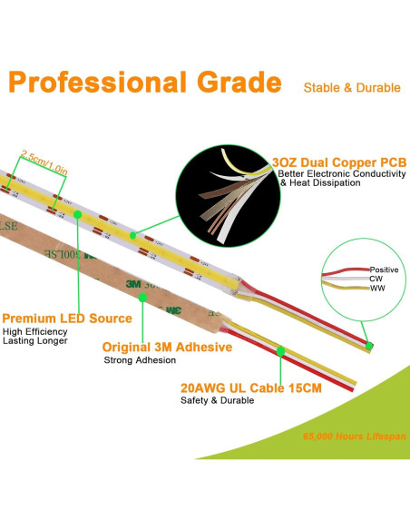 Tira LED COB CCT JOYLIT 5m 640 LEDs 90W Regulable 2700K-6000K