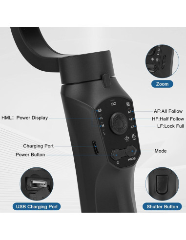 Estabilizador Gimbal 3 Ejes EOJDDPA para Smartphone Negro Mate