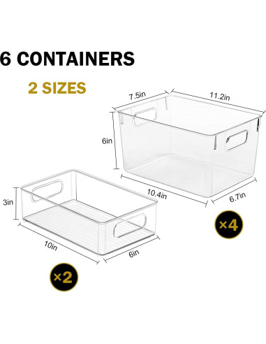 Set de 6 Bins de Almacenamiento Plástico Transparente YOZATIA