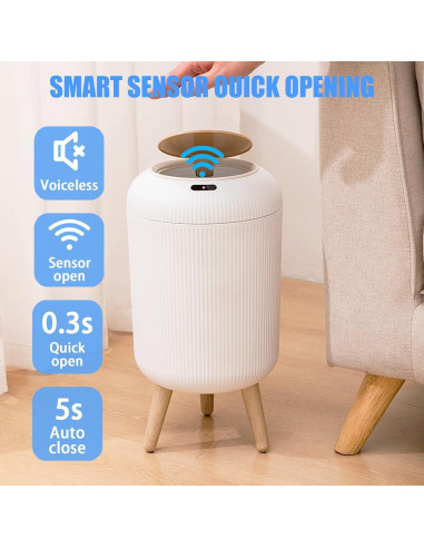 Papelera Automática URALFA 11L con Sensor de Movimiento Blanca