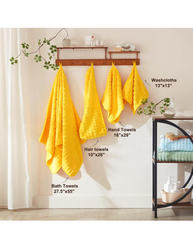Conjunto de Toallas COZYART 8 Piezas Microfibra Amarillo 500GSM