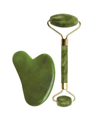 Rodillo de Jade y Gua Sha Saturno por GHC - Cuarzo Rosa Premium