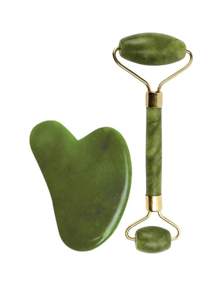 Rodillo de Jade y Gua Sha Saturno por GHC - Cuarzo Rosa Premium