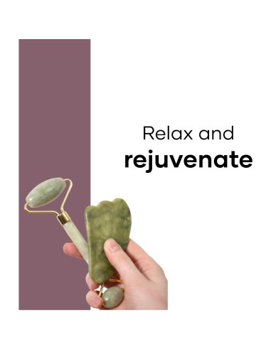 Rodillo de Jade y Gua Sha Saturno por GHC - Cuarzo Rosa Premium