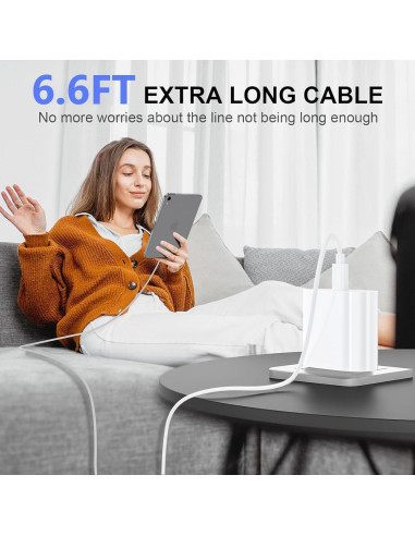 Cargador Rápido USB-C 20W MFi + 2 Cables 2m para iPad