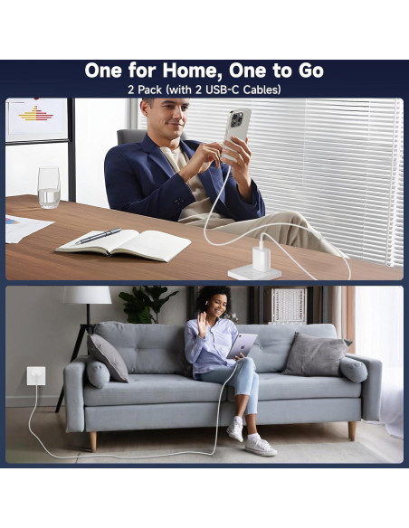 Cargador Rápido USB-C 20W MFi + 2 Cables 2m para iPad