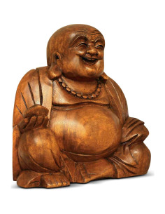 Estatua de Buda Feliz de Madera G6 Collection 20 cm Tallada a Mano 2