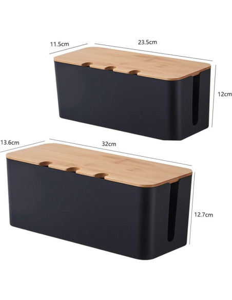Caja Organizadora de Cables AXLOFO con Tapa de Bambú 2 Pcs