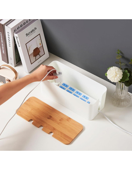 Caja Organizadora de Cables AXLOFO con Tapa de Bambú 2 Pcs
