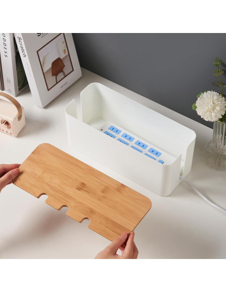 Caja Organizadora de Cables AXLOFO con Tapa de Bambú 2 Pcs