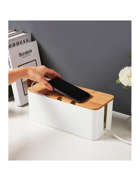 Caja Organizadora de Cables AXLOFO con Tapa de Bambú 2 Pcs