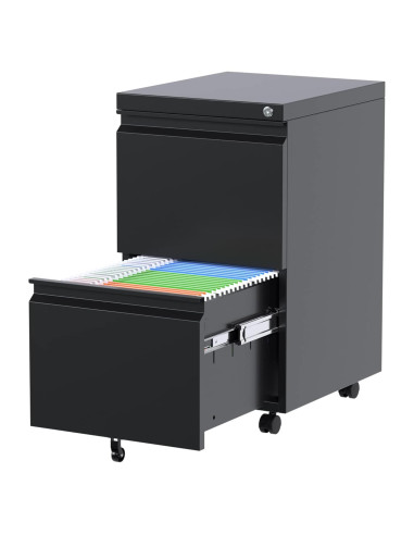 Gabinete de Archivos Aobabo 2 Cajones Metal Negro con Cerradura