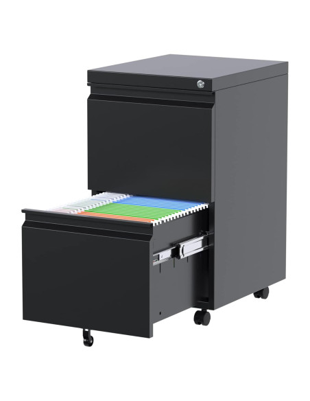 Gabinete de Archivos Aobabo 2 Cajones Metal Negro con Cerradura