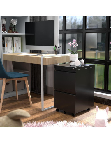 Gabinete de Archivos Aobabo 2 Cajones Metal Negro con Cerradura