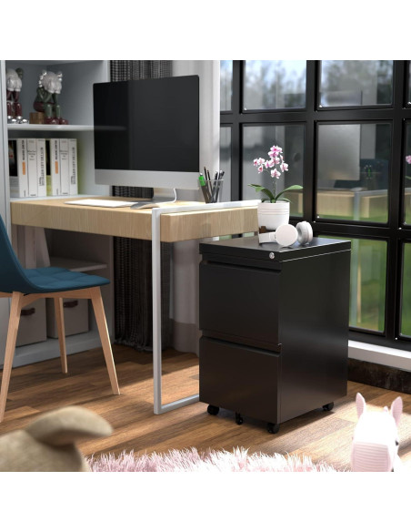 Gabinete de Archivos Aobabo 2 Cajones Metal Negro con Cerradura