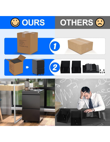 Gabinete de Archivos Aobabo 2 Cajones Metal Negro con Cerradura