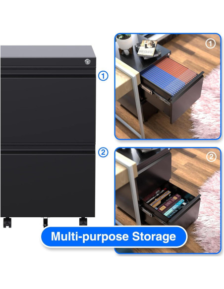 Gabinete de Archivos Aobabo 2 Cajones Metal Negro con Cerradura