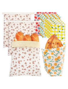 Set de 3 Bolsas de Pan y 9 Envolturas de Cera de Abeja