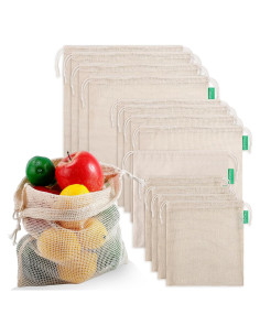 Paquete de 13 Bolsas Reutilizables de Algodón CACASO - 4 Tamaños
