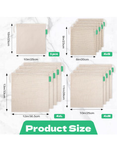 Paquete de 13 Bolsas Reutilizables de Algodón CACASO - 4 Tamaños 2