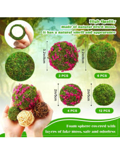 Yunsailing 36 Pcs Bolas Decorativas de Musgo y Mimbre 7-8 cm 2