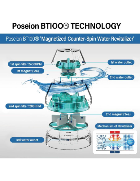 Cabezal de Ducha Filtrado Poseion BT100DG - Alta Presión, Agua Magnetizada