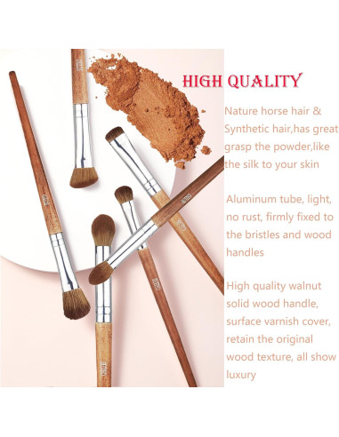 Juego de Brochas de Maquillaje BUTIYO 6 Pcs Pelo Natural