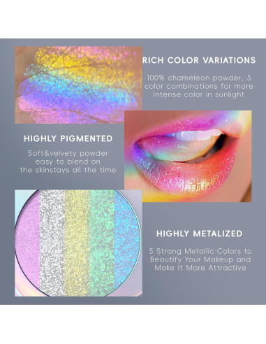 Paleta de Iluminador Chameleon 5 Colores - Maquillaje Holográfico
