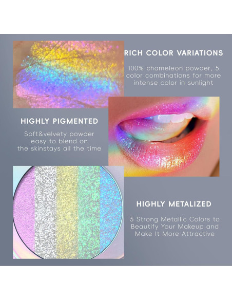 Paleta de Iluminador Chameleon 5 Colores - Maquillaje Holográfico