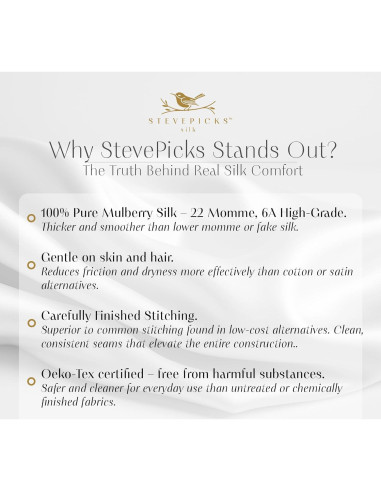 Funda de Almohada de Seda 100% Morera StevePicks 50.8x66 cm