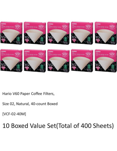 Filtros de Papel Natural Hario V60 Tamaño 02 - 10 Cajas de 40 Hojas
